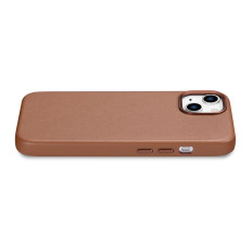 Housse avec peau naturelle pour iPhone 14 Plus MagSafe Cas en cuir brun