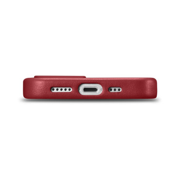 Caso hecho de funda de cuero natural para iPhone 14 más Casos de Cosque de Cuero Magsafe Rojo