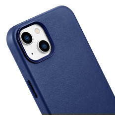Geval van natuurlijke lederen tas voor iPhone 14 Plus Magsafe Case Lederen Blauw