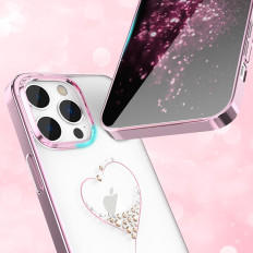 Sag til iPhone 14 Pro dekoreret med Wish Series Pink krystaller