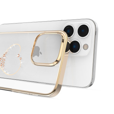 Prípad pre iPhone 14 plus zdobený kryštálmi želania série Złote