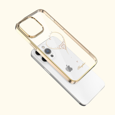 Prípad pre iPhone 14 plus zdobený kryštálmi želania série Złote
