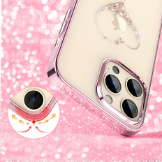 Caso para o iPhone 14 Pro Max decorado com cristais de desejo série rosa
