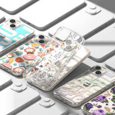 Pansarfallskåpa med gel gelbox iPhone 14 plus fusion design blommig transparent