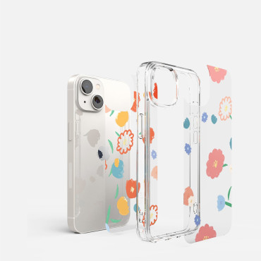 Pansarfallskåpa med gel gelbox iPhone 14 plus fusion design blommig transparent