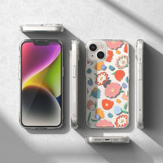 Pansarfallskåpa med gel gelbox iPhone 14 plus fusion design blommig transparent