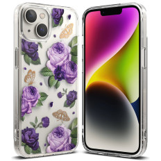 Panssaroitu kotelo GEL GEL -runko iPhone 14 Plus Fusion Design Purple Rose Transparent