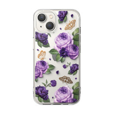 Panssaroitu kotelo GEL GEL -runko iPhone 14 Plus Fusion Design Purple Rose Transparent
