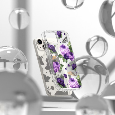 Obrnený kryt puzdra s gélovým gélom rám iPhone 14 plus fúzny dizajn fialová ruža