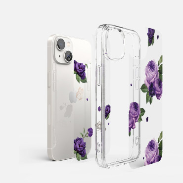 Obrnený kryt puzdra s gélovým gélom rám iPhone 14 plus fúzny dizajn fialová ruža