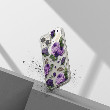 Obrnený kryt puzdra s gélovým gélom rám iPhone 14 plus fúzny dizajn fialová ruža