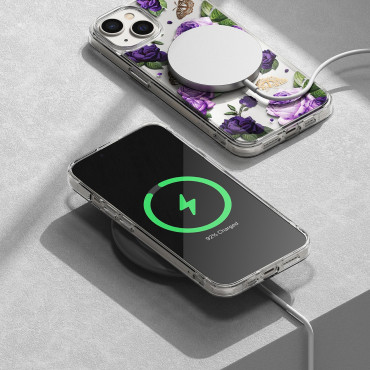 Obrnený kryt puzdra s gélovým gélom rám iPhone 14 plus fúzny dizajn fialová ruža