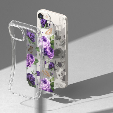 Obrnený kryt puzdra s gélovým gélom rám iPhone 14 plus fúzny dizajn fialová ruža