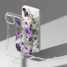 Obrnený kryt puzdra s gélovým gélom rám iPhone 14 plus fúzny dizajn fialová ruža