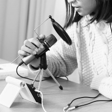 Mini-Klinkenaustern 3,5 mm - 2 x Mini-Jack 3.5mm Mikrofon und schwarze Kopfhörer