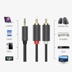 Kabel Ljudkabel 3,5 mm Mini Jack - 2x RCA 1.5m svart