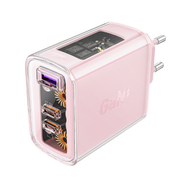 Gan 65W 3 Omrežni polnilnik 3 Ports 1x USB 2x USB-C roza