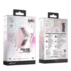GAN 65W 3 Tīkla lādētājs 3 porti 1x USB 2x USB-C rozā
