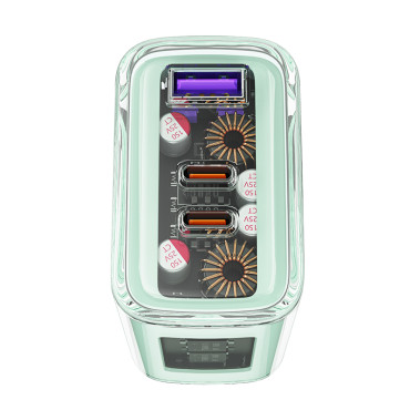 GAN 65W 3 Carregador de rede 3 portas 1x USB 2x USB-C Cinza