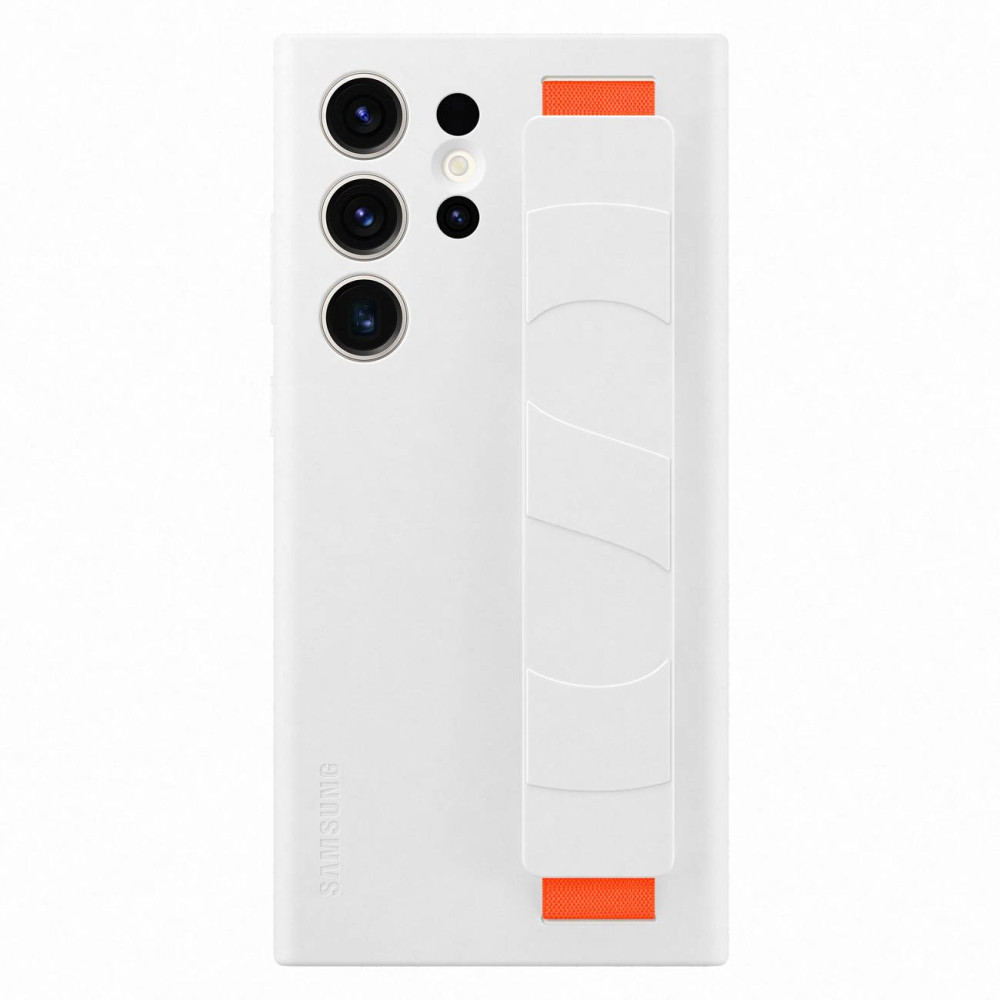 Custodia in silicone con striscia Samsung Galaxy S23 Ultra Silicone Grip Cover Bianco