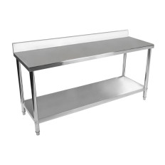 Mesa de cocina con superficie de trabajo de acero inoxidable con borde y estante inferior 180x60cm