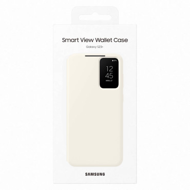 Case cover with flap wallet for Samsung Galaxy S23 + Smart View Wallet Case Cream