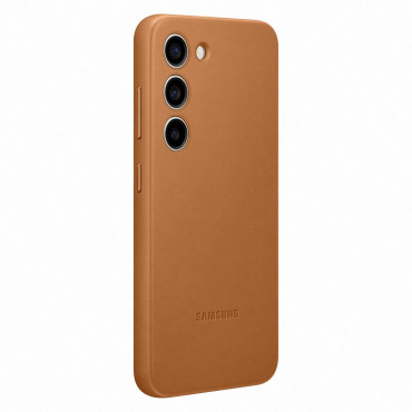 Gadījuma maisiņš ar dabīgu ādas Samsung Galaxy S23 Ādas segumu kamielis