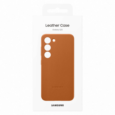 Gadījuma maisiņš ar dabīgu ādas Samsung Galaxy S23 Ādas segumu kamielis
