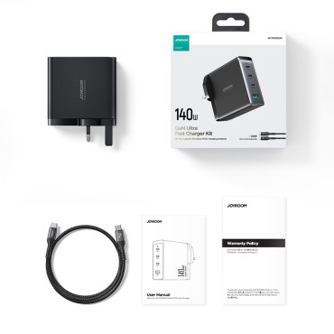 GAN RÁPIDO 140W 3X USB-C USB-A Carregador de Rede + Cabo USB-C 240W 1.2m Preto