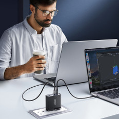 GAN RÁPIDO 140W 3X USB-C USB-A Carregador de Rede + Cabo USB-C 240W 1.2m Preto
