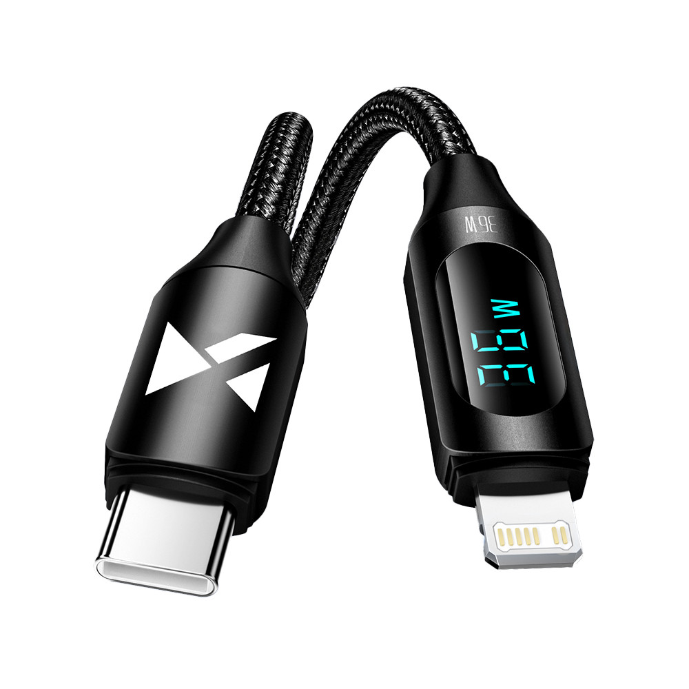 Cabo para iPhone USB-C Iphone - Relâmpago com Display LED 36W 2M Preto