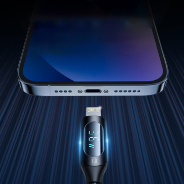 Kabelkabel för iPhone USB-C - Lightning med LED-skärm 36W 1M svart