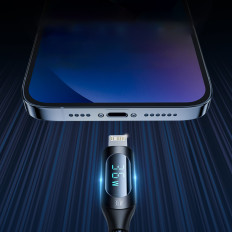 Kabeļu kabelis iPhone USB-C - Zibens ar LED displeju 36W 1m melns