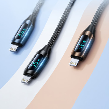 Kabeļu kabelis iPhone USB-C - Zibens ar LED displeju 36W 1m melns