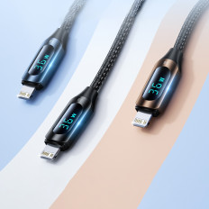 Kabeļu kabelis iPhone USB-C - Zibens ar LED displeju 36W 1m melns