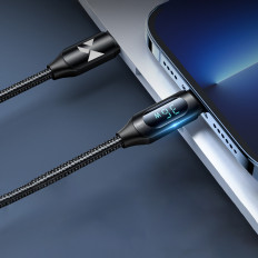Kabeļu kabelis iPhone USB-C - Zibens ar LED displeju 36W 1m melns