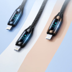 Kabeļu kabelis iPhone USB-A - Zibens ar LED displeju 2.4A 2m melns