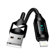 Káblový kábel pre iPhone USB-A - Lightning s LED displeja 2.4A 1M čierna