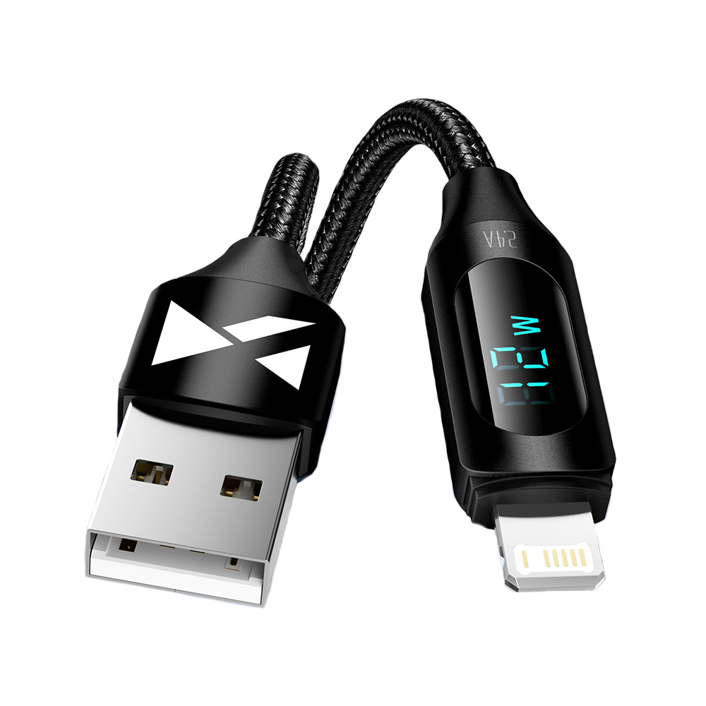 Káblový kábel pre iPhone USB-A - Lightning s LED displeja 2.4A 1M čierna