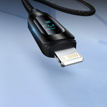 Káblový kábel pre iPhone USB-A - Lightning s LED displeja 2.4A 1M čierna