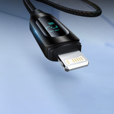 Káblový kábel pre iPhone USB-A - Lightning s LED displeja 2.4A 1M čierna