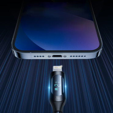 Káblový kábel pre iPhone USB-A - Lightning s LED displeja 2.4A 1M čierna