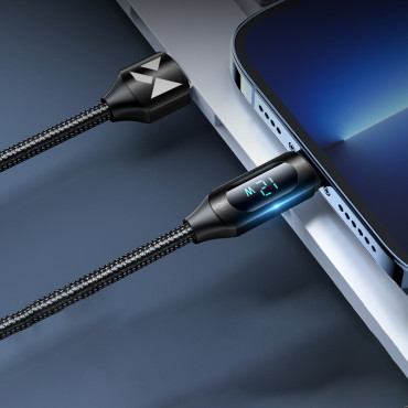 Káblový kábel pre iPhone USB-A - Lightning s LED displeja 2.4A 1M čierna