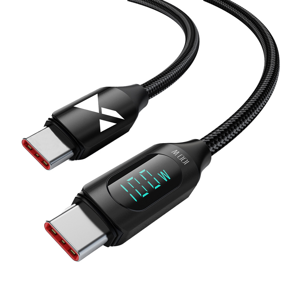 Kabelis USB-C kabelis su LED ekranu PD 100W 1m juoda