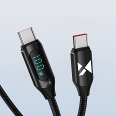 Kabelis USB-C kabelis su LED ekranu PD 100W 1m juoda