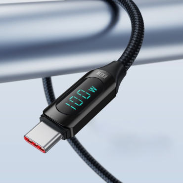 Kabel USB-C kabel z LED zaslonom PD 100W 1M črna