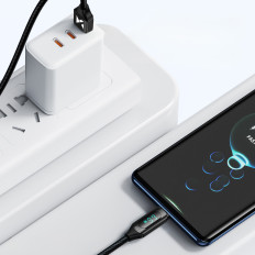 Kábel USB-A Kábel - USB-C s LED displeja 66W 6A 2M čierna