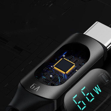 Kábel USB-A Kábel - USB-C s LED displeja 66W 6A 2M čierna