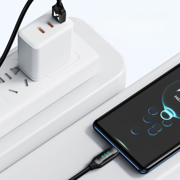 Kabel USB-A-kabel - USB-C med LED-display 66W 6A 1M Svart