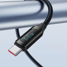 Kabeļu USB-Kabelis - USB-C ar LED displejs 66W 6A 1m melns
